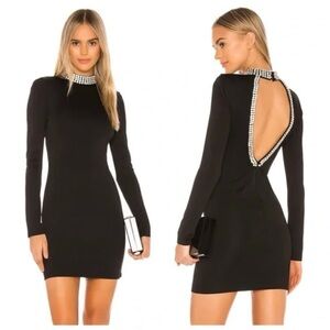 Alice and Olivia- Inka Embellished Long Sleeve Dress in Black & Crystal